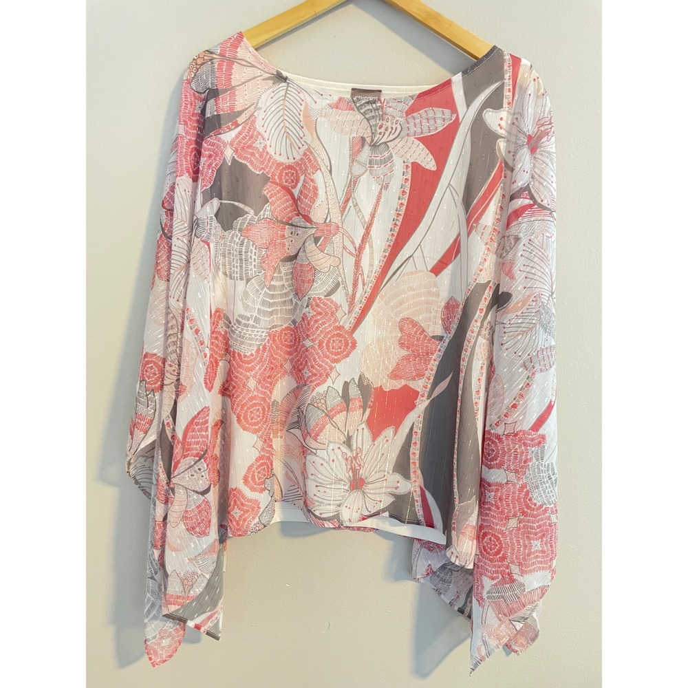 New STUNNING Chico's Floral Poncho Blouse Shimmer Kimono Top Size 3  XL  16